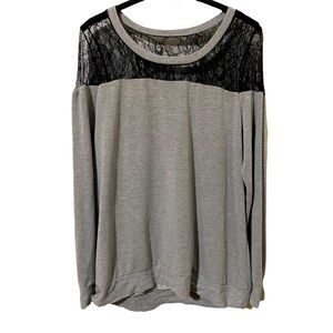 TORRID size 1 1X grey and black lace long sleeve blouse
